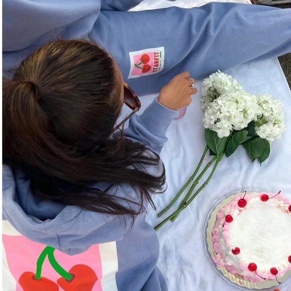 NWT Starfit Blue Cherry Bomb Hoodie with Cherry Graphic Size Large Matching Set! - Picture 2 of 10